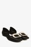 Roger Vivier Black Satin Crystal Embellished Buckle Flats Size 35