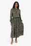 Officine Générale Green Graphic Printed Long Sleeves Midi Dress Size S