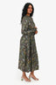 Officine Générale Green Graphic Printed Long Sleeves Midi Dress Size S