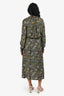 Officine Générale Green Graphic Printed Long Sleeves Midi Dress Size S