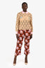 Ganni Brown/Pink Leaf Patterned Pants Size 36