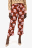Ganni Brown/Pink Leaf Patterned Pants Size 36