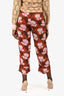 Ganni Brown/Pink Leaf Patterned Pants Size 36