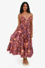 Ulla Johnson Orange/Purple Patterned Halterneck Tiered Midi Dress Size 0
