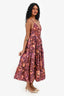 Ulla Johnson Orange/Purple Patterned Halterneck Tiered Midi Dress Size 0