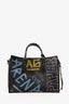 Balenciaga Black Leather Graffiti Printed Papier A6 Tote