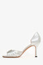 Manolo Blahnik Silver Leather Crystal Buckle 'Sedaraby' Heels Size 7.5