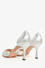 Manolo Blahnik Silver Leather Crystal Buckle 'Sedaraby' Heels Size 7.5