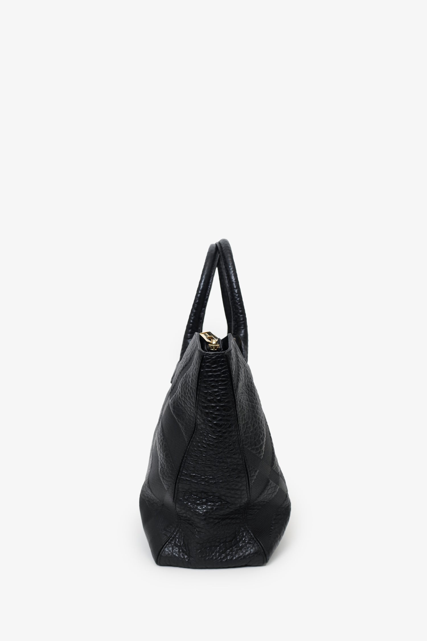 Burberry Black Embossed Check Leather Dewsbury Tote Bag With Strap