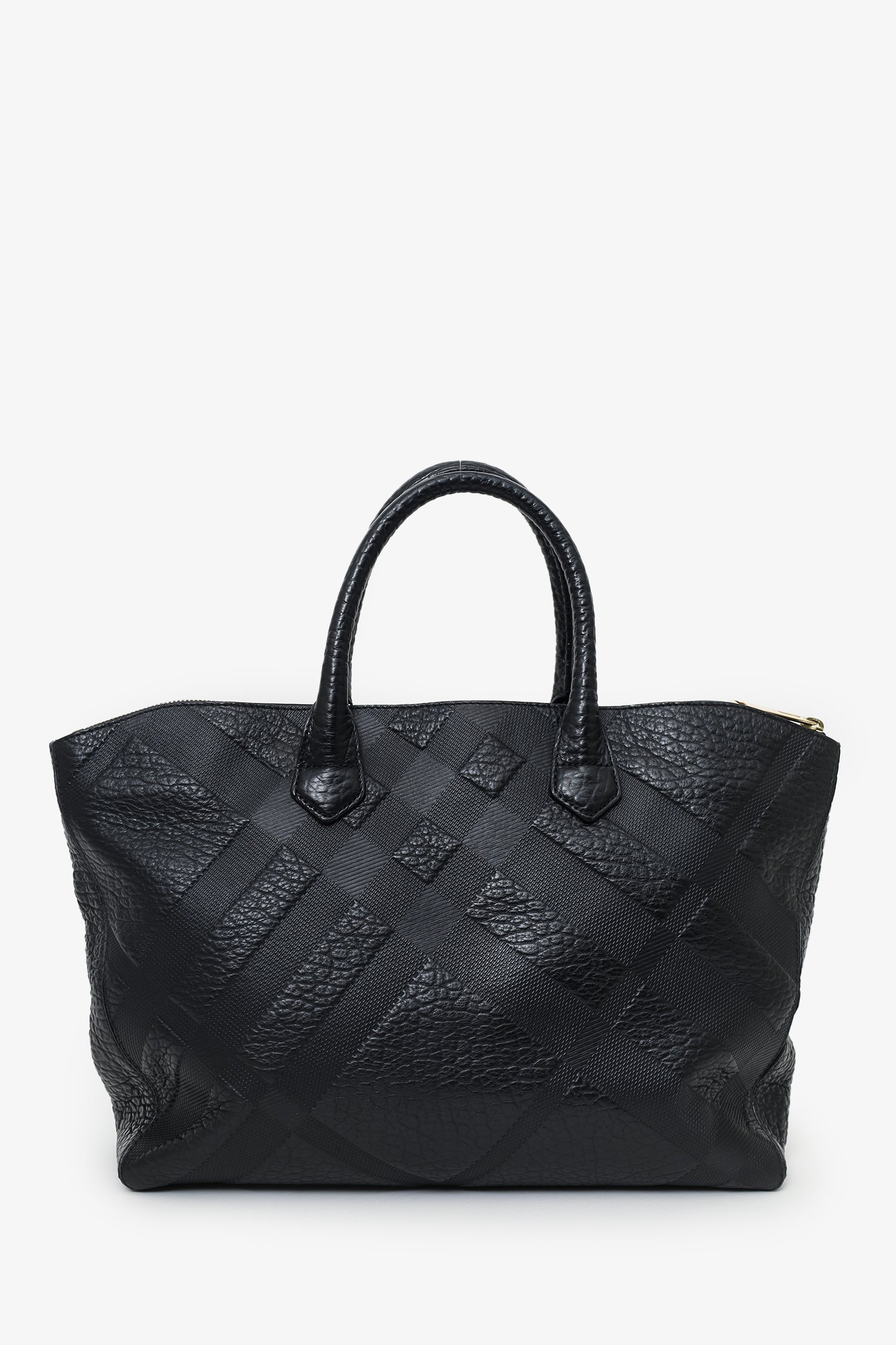 Burberry Black Embossed Check Leather Dewsbury Tote Bag With Strap