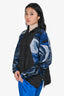 Issey Miyake Blue/Black Swirl Pleated Button Down Top Size 2