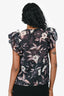 Ulla Johnson Navy/Pink Silk Floral Ruffle Top Size 0