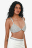 Retrofête White/Silver Crystal Embellished Skirt & Crop Top Set Size XS