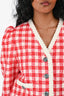 Miu Miu 2019 Red/White Wool Check Patterned Tweed Blazer + Skirt Set Size 36/40