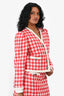 Miu Miu 2019 Red/White Wool Check Patterned Tweed Blazer + Skirt Set Size 36/40
