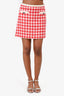 Miu Miu 2019 Red/White Wool Check Patterned Tweed Blazer + Skirt Set Size 36/40
