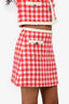 Miu Miu 2019 Red/White Wool Check Patterned Tweed Blazer + Skirt Set Size 36/40
