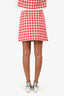 Miu Miu 2019 Red/White Wool Check Patterned Tweed Blazer + Skirt Set Size 36/40