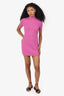Fendi X Skims Pink Knit Bodycon Embossed Mock Neck Dress Size 42