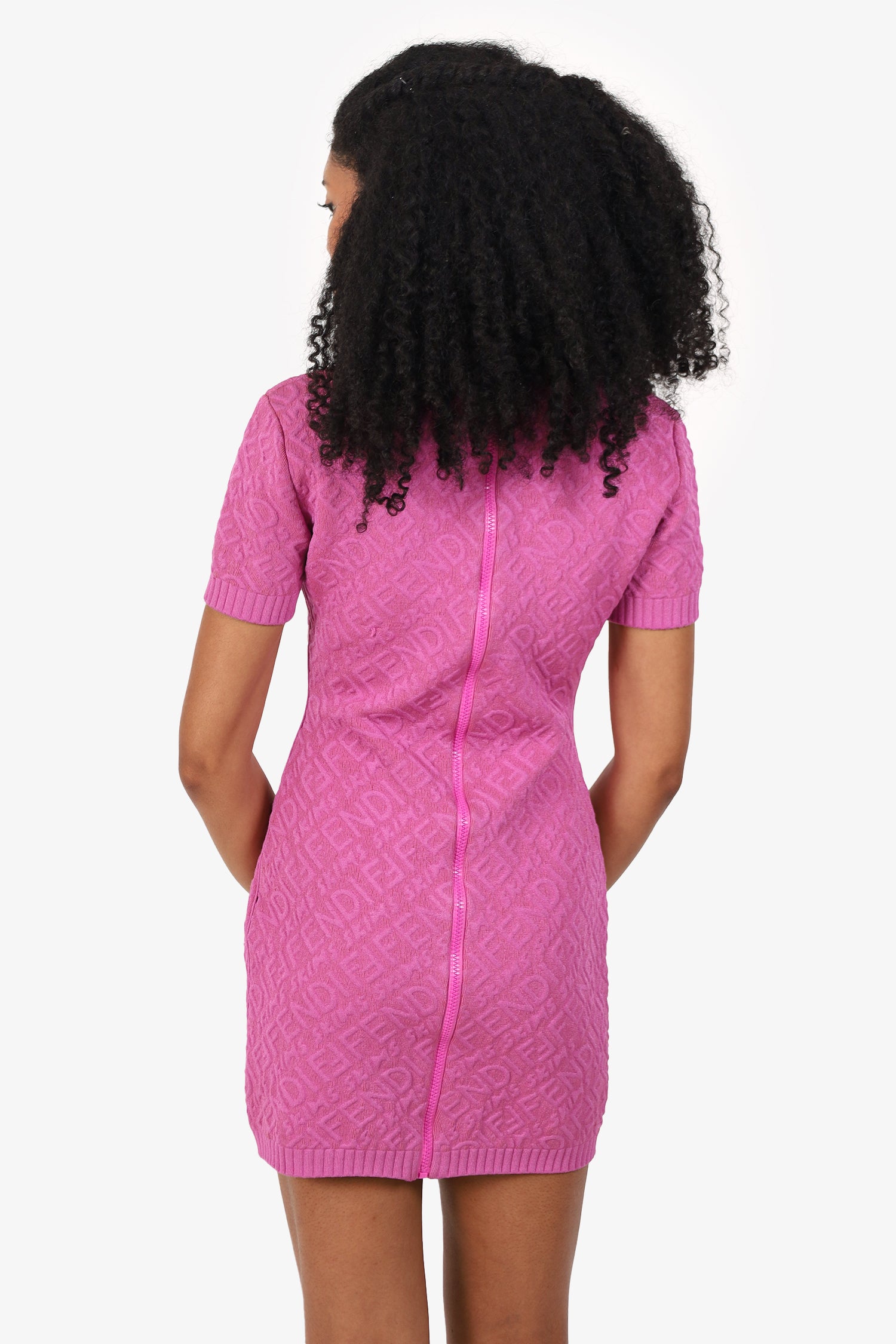 fendi skims pink dress Fendi X Skims Pink Knit Bodycon Embossed Mock Neck Dress Size 42 Mine & Yours