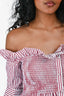 Victoria Victoria Beckham Burgundy/White Striped Off the Shoulder Long Sleeves Top Size 8