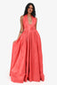 Catherine Regeher Red Silk Plunge Halterneck Gown Size S