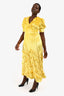 Miu Miu 2020 Yellow Velvet V Neck Ruffle Midi Dress Size 42