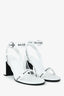 Balenciaga White Leather Logo Ankle Strap Heeled Sandals Size 39