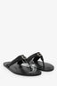 Gucci Black Leather Silver GG Thong Sandals Size 10 Mens