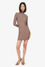 Balenciaga Brown Logo Mock Neck Mat Spandex Mini Dress Size 36
