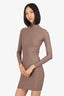 Balenciaga Brown Logo Mock Neck Mat Spandex Mini Dress Size 36