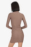 Balenciaga Brown Logo Mock Neck Mat Spandex Mini Dress Size 36