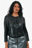 Miu Miu Black Lambskin Ruffled Cropped Zip Jacket Size 44
