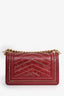 Pre-Loved Chanel™ 2018/19 Burgundy Leather Chain Detail Small Boy Crossbody Bag GHW
