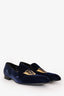 Louis Vuitton Navy Velvet Gold Embroidered Logo Loafers Size 10 Mens
