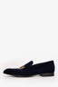 Louis Vuitton Navy Velvet Gold Embroidered Logo Loafers Size 10 Mens