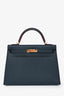 Hermès 2016 Blue Indigo/Rouge H Trim Epsom Leather Contour Sellier Kelly 32 with Strap GHW