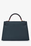 Hermès 2016 Blue Indigo/Rouge H Trim Epsom Leather Contour Sellier Kelly 32 with Strap GHW