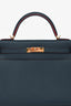 Hermès 2016 Blue Indigo/Rouge H Trim Epsom Leather Contour Sellier Kelly 32 with Strap GHW