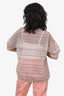 Brunello Cucinelli Beige/Pink Sheer Metallic Short Sleeve Top Size L