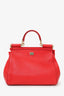 Dolce & Gabbana Red Embroidered Top Handle Bag With Strap