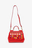 Dolce & Gabbana Red Embroidered Top Handle Bag With Strap