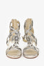 Oscar de la Renta Gold Metallic Sequin Embellished Floral Sandal Heels Size 37