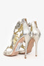 Oscar de la Renta Gold Metallic Sequin Embellished Floral Sandal Heels Size 37