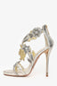 Oscar de la Renta Gold Metallic Sequin Embellished Floral Sandal Heels Size 37