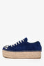 Miu Miu Navy Suede Crystal Embellished Lace Up Espadrilles Size 37.5