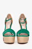 Gucci Teal Suede Raffia Embroidered Floral Wedges Size 38.5