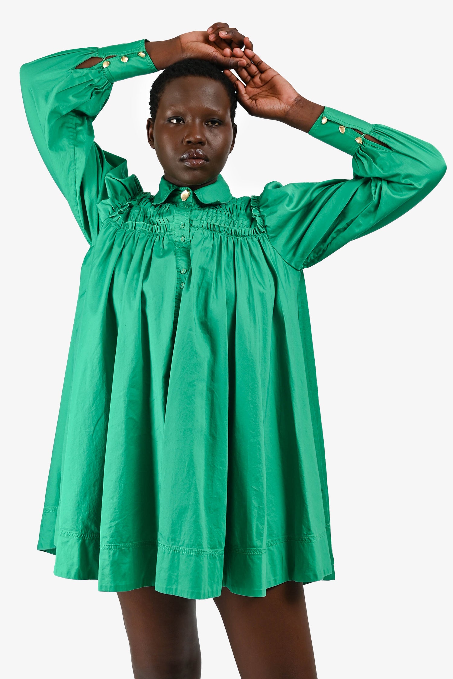Aje Green Cotton Long Sleeve Ruffle Mini Dress Size 8 Mine & Yours Aje Green Cotton Long Sleeve Ruffle Mini Dress Size 8 Mine & Yours