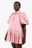 Aje Pink Cotton Puff Sleeve Ruffle Mini Dress Size 8