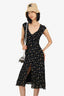 Reformation Black/Green Floral Print Short Sleeve Cut-Out Mini Dress Size 2